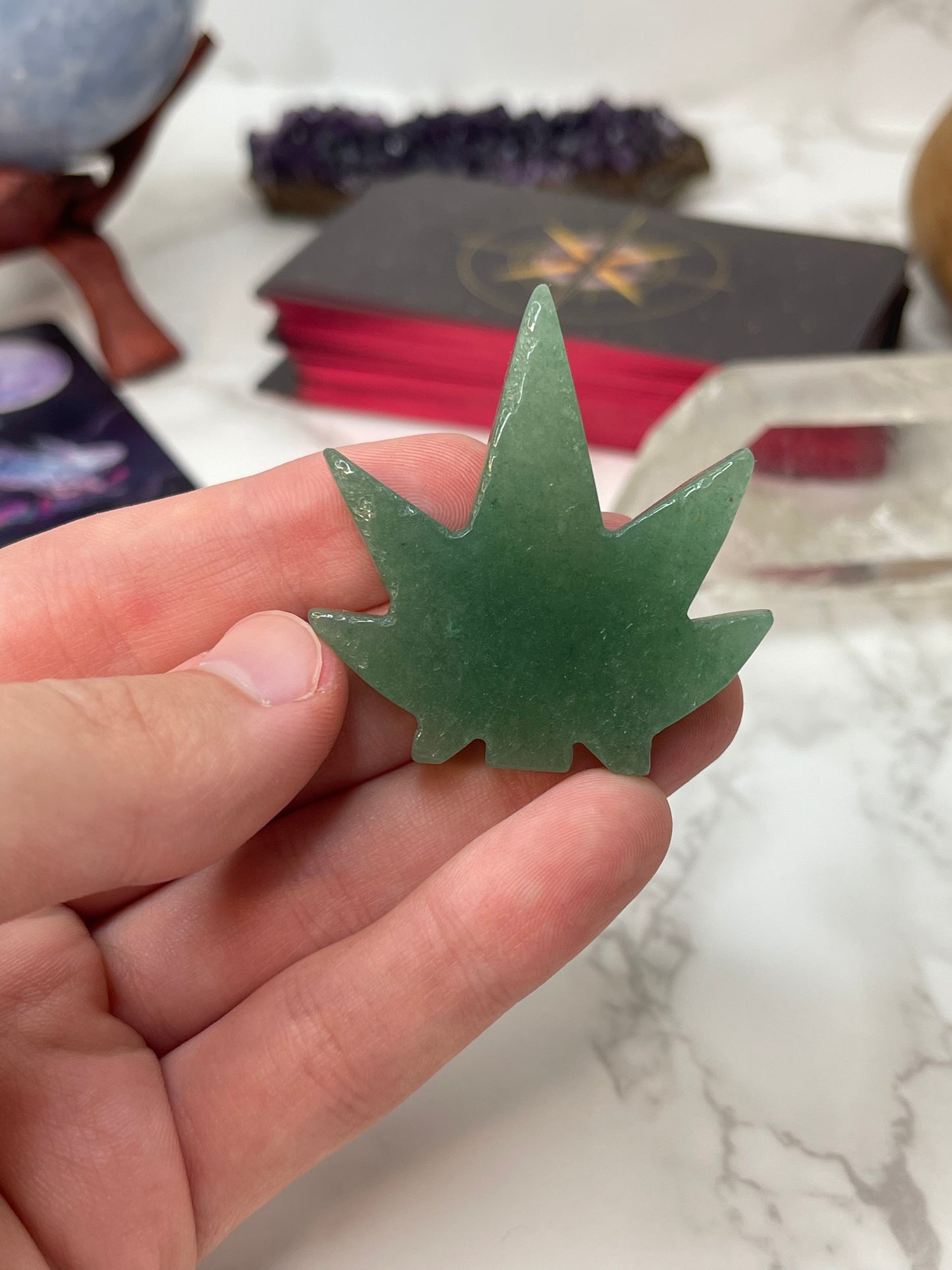 Green Aventurine Weed Leaf